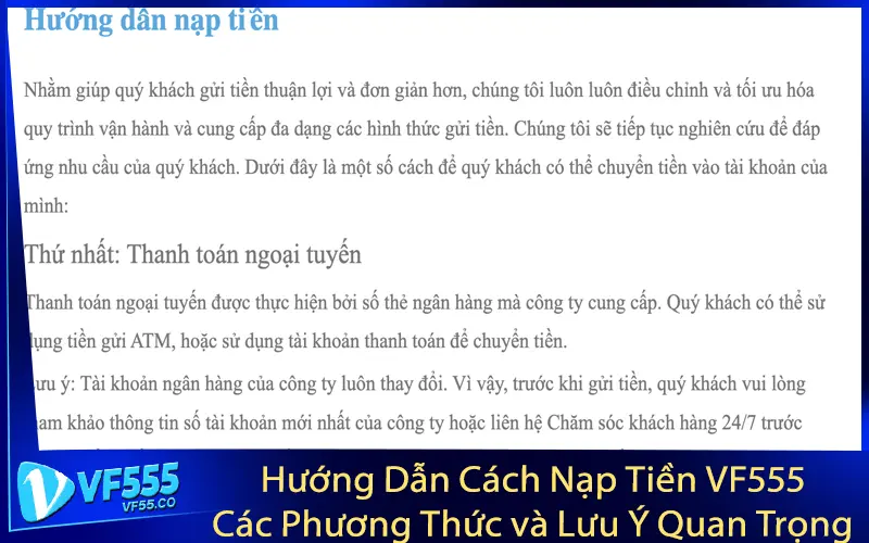 Hướng Dẫn Cách Nạp Tiền VF555 - Các Phương Thức và Lưu Ý Quan Trọng